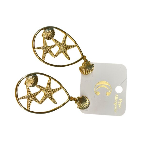 Charming Charlie Gold Starfish & Seashell Teardrop Hypoallergenic Earrings For W - Picture 5 of 7